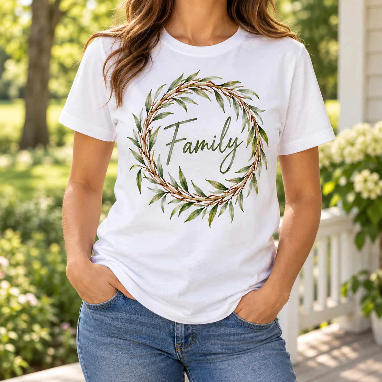 Family Roots Graphic T-Shirt — lifestyle design mockup