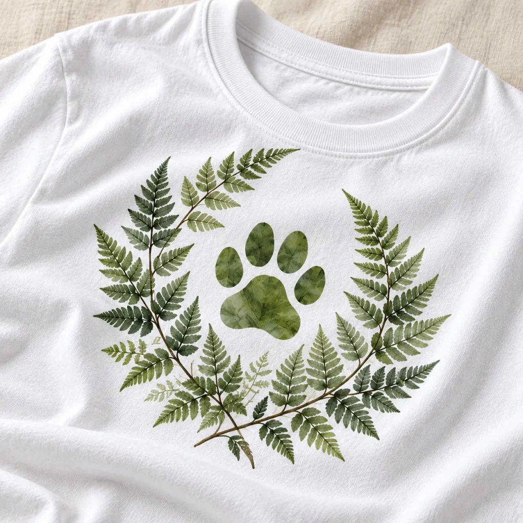Paw And Fern Graphic T-Shirt — detail design mockup