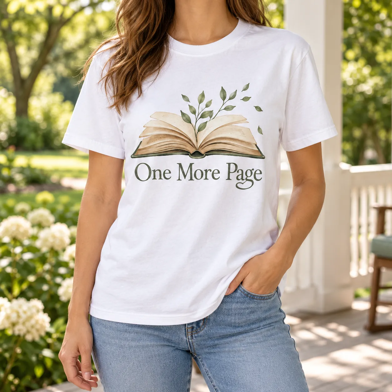 One More Page Graphic T-Shirt — lifestyle design mockup