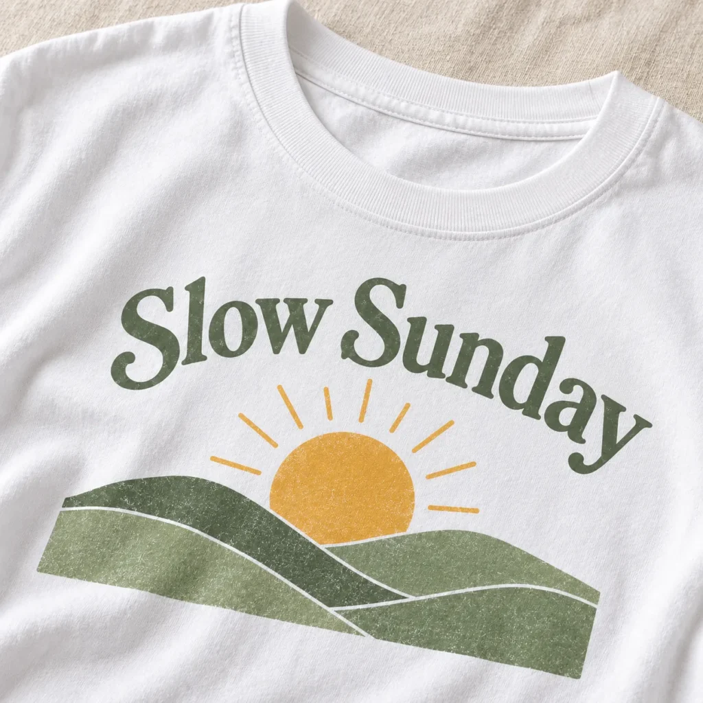 Slow Sunday Graphic T-Shirt — detail design mockup