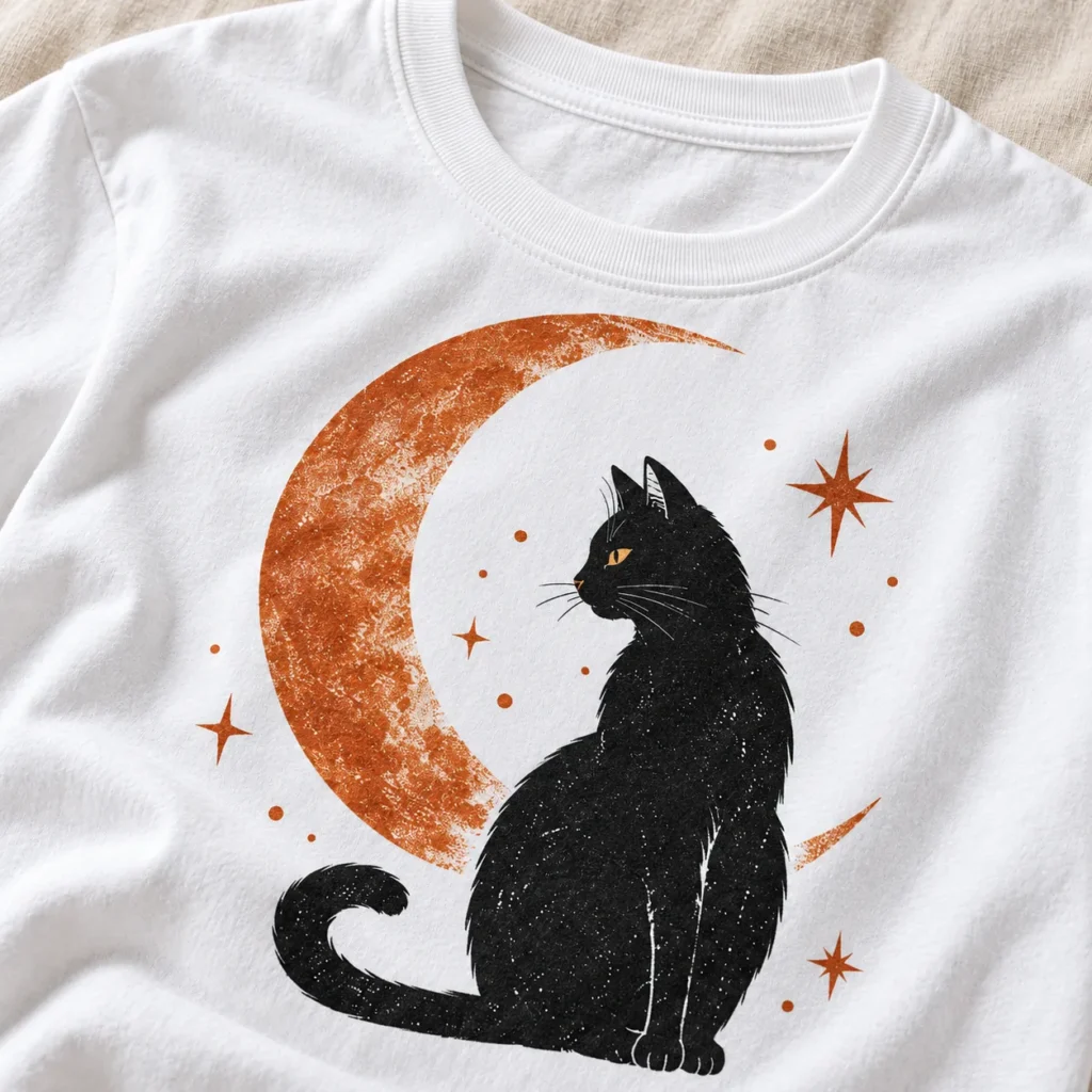 Moon Cat Graphic T-Shirt — detail design mockup