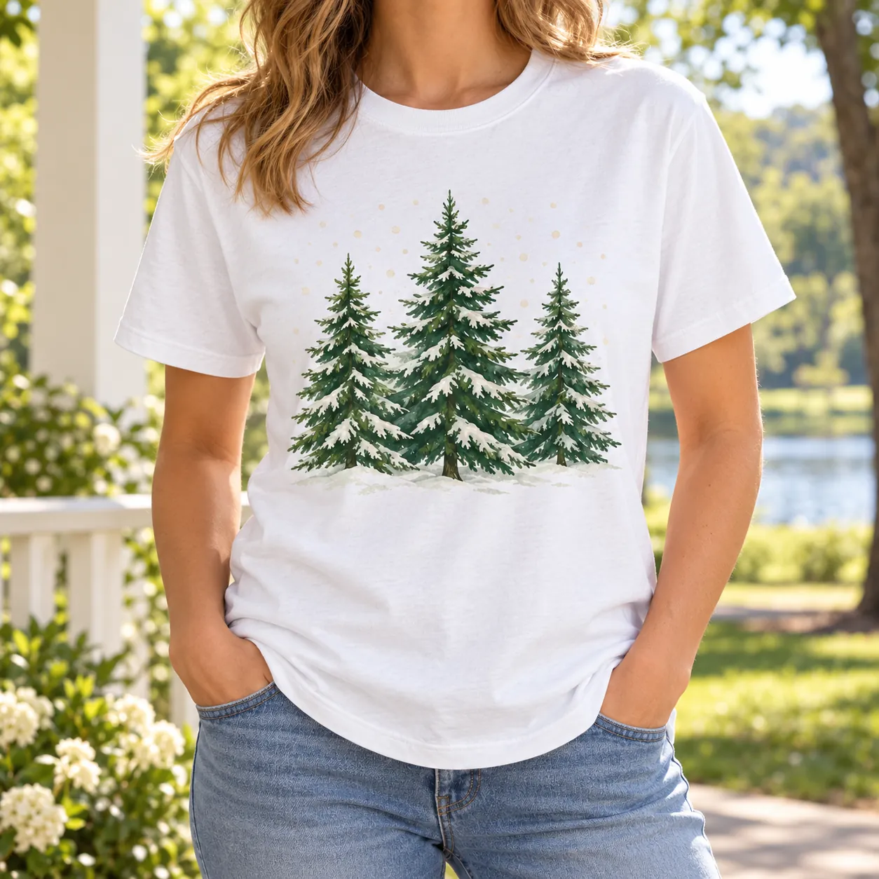 Winter Pines Graphic T-Shirt — lifestyle design mockup