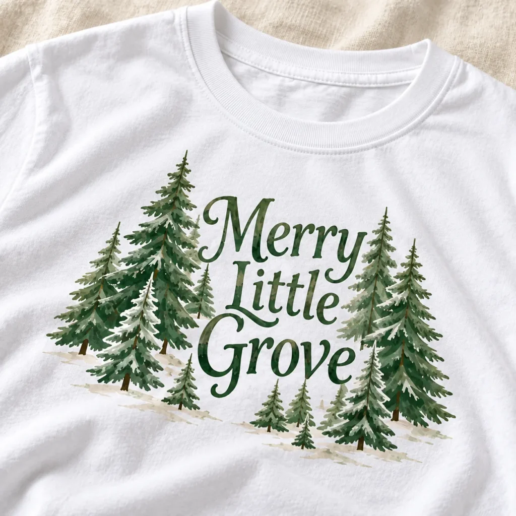 Merry Little Grove Graphic T-Shirt — detail design mockup
