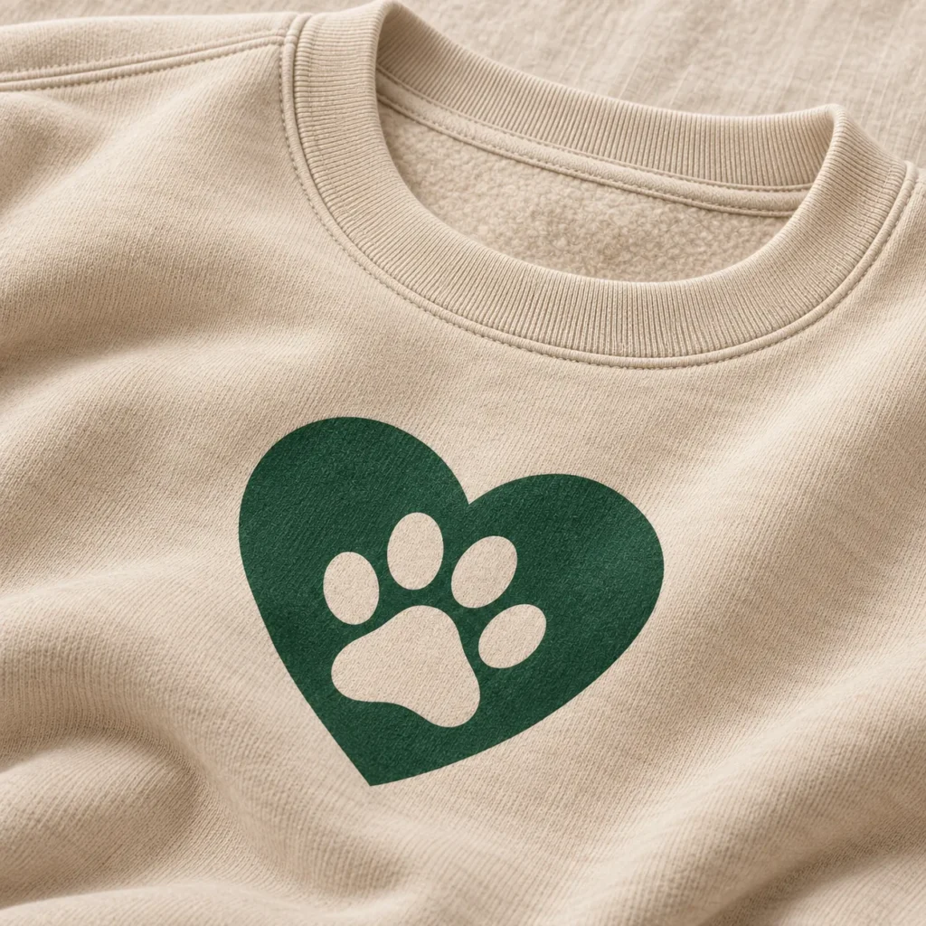 Pawprint Heart Crewneck Sweatshirt — detail design mockup
