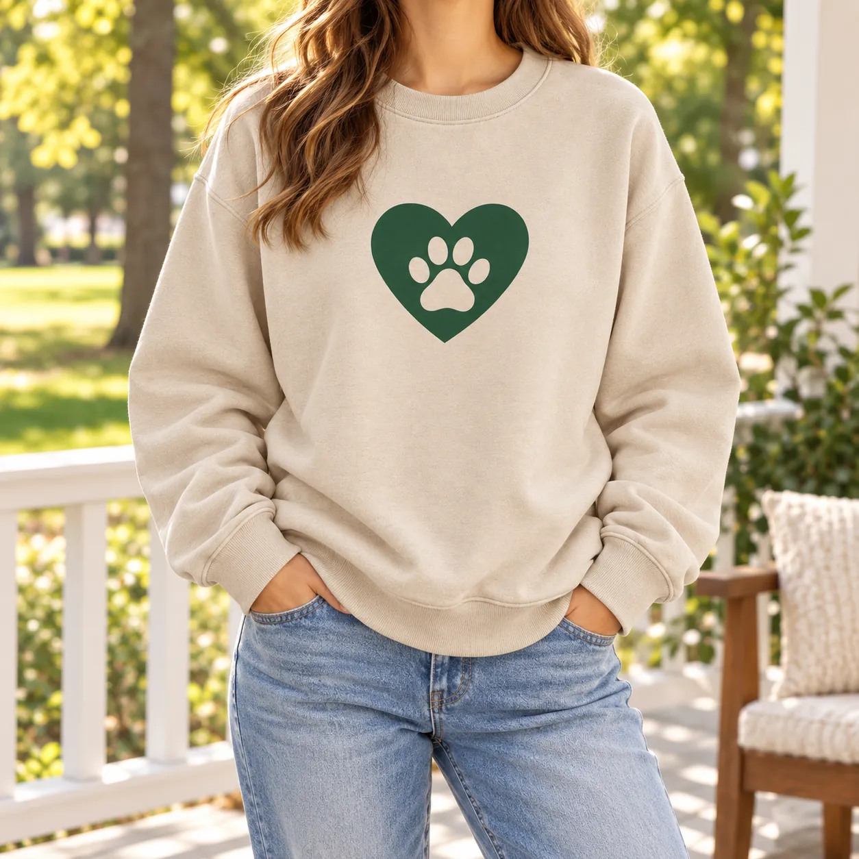 Pawprint Heart Crewneck Sweatshirt — lifestyle design mockup