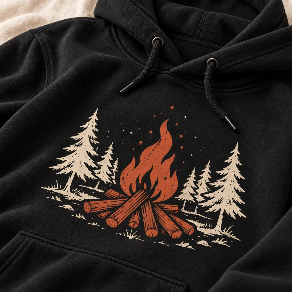 Campfire Hours Pullover Hoodie — detail design mockup
