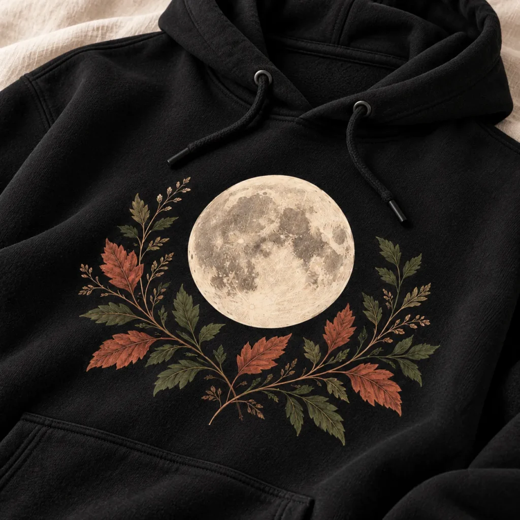Harvest Moon Pullover Hoodie — detail design mockup
