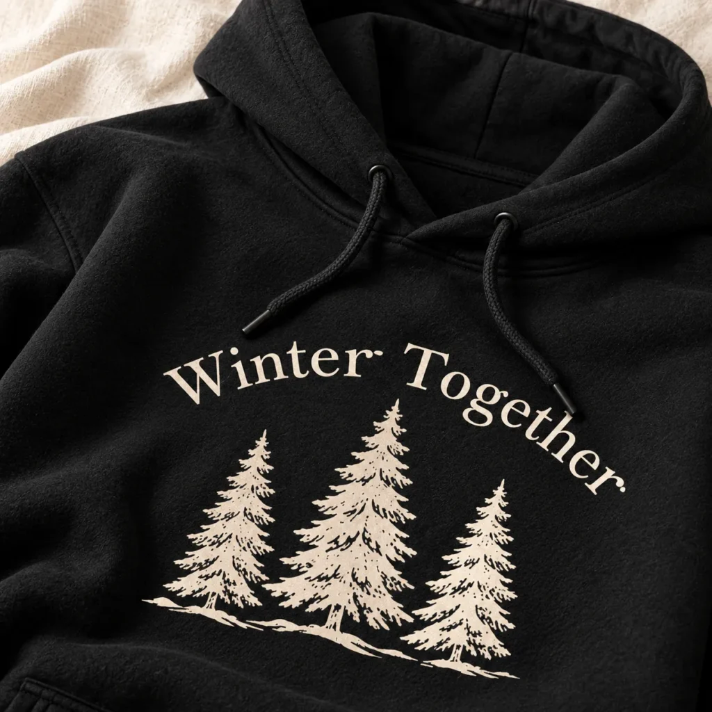 Winter Together Pullover Hoodie — detail design mockup